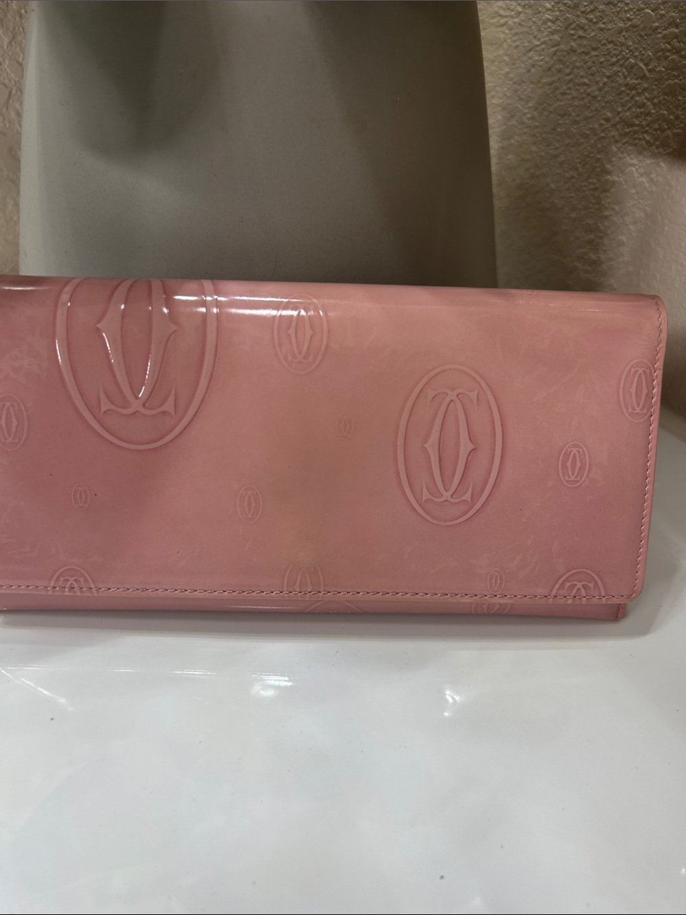 Cartier Pink Patent Birthday Embossed Logo Clutch wallet limited edition